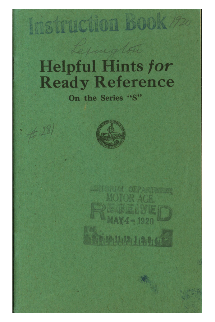 Lexington Series S — Helpful Hints, Circa 1920