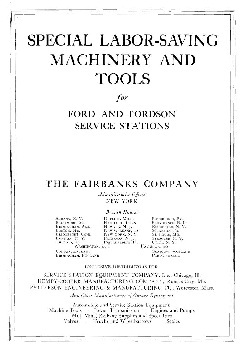 Fairbanks Ford and Fordson Service Tools - Catalog No. 8