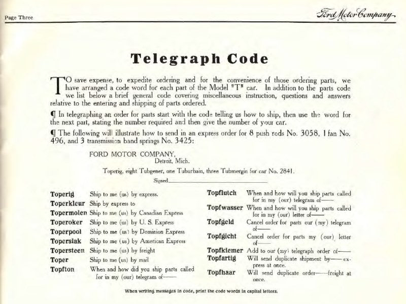 Ford Model T Parts Price List and Instruction Book