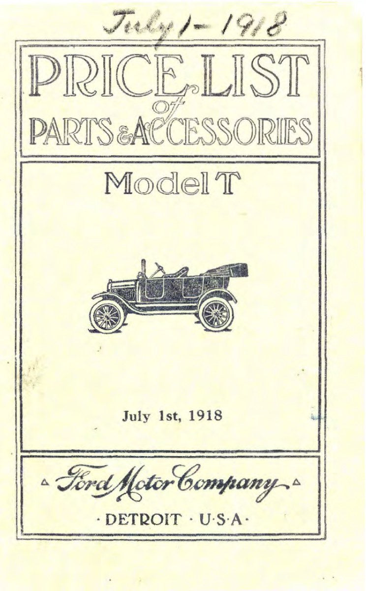 July 1918 Ford Parts List
