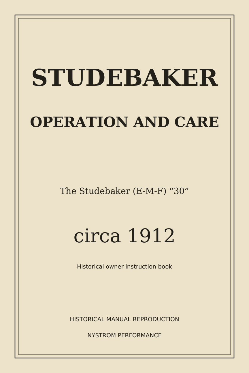 Cream cover of circa-1912 Studebaker E-M-F 30 operation and care color reproduction
