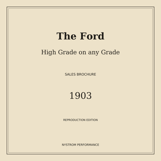 Cream serif front cover of the 1903 Ford sales brochure reproduction, The Ford: High Grade on any Grade