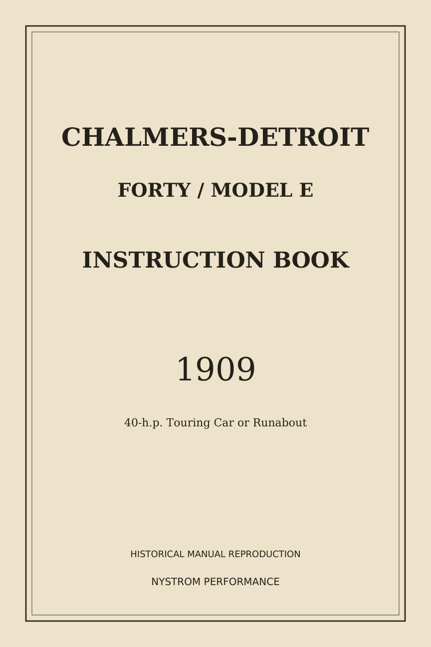 Cream cover of 1909 Chalmers-Detroit Forty Model E instruction book reproduction