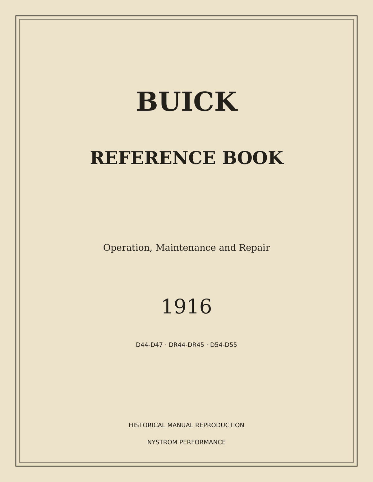 1916 Buick Reference Book cream archival paperback cover