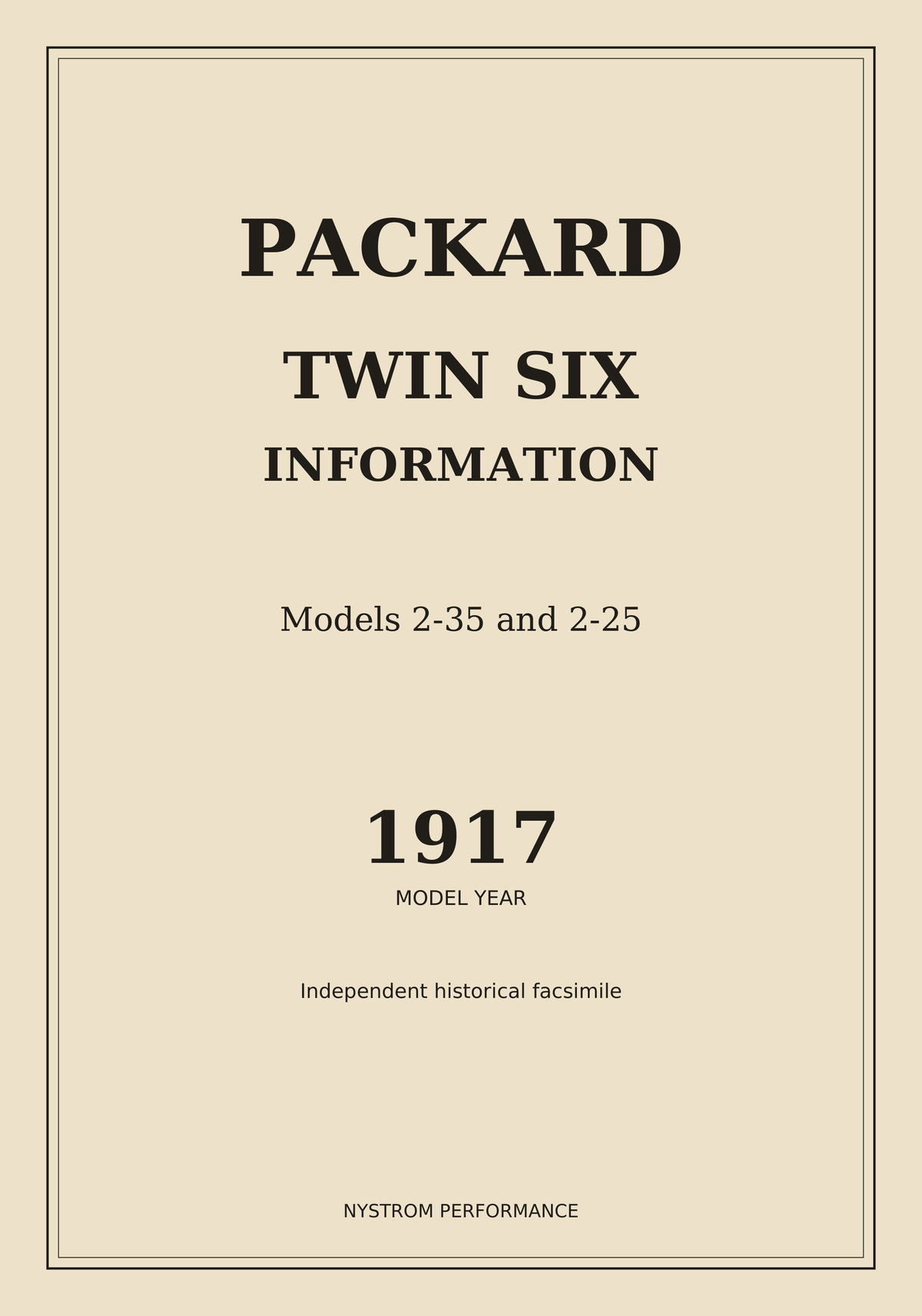 Cream cover of 1917 model-year Packard Twin Six information book color reproduction