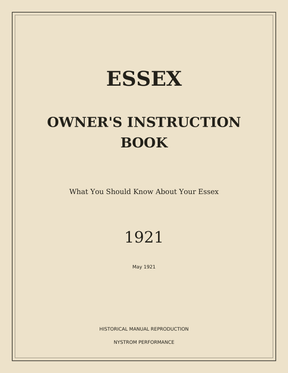 1921 Essex Owner's Instruction Book | May Archival Reprint