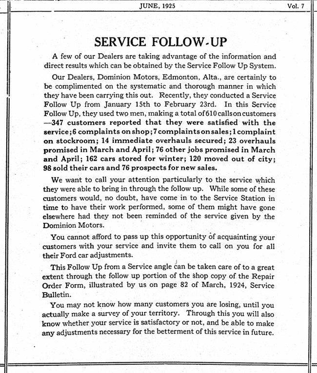1925 Ford Service Bulletin Canada