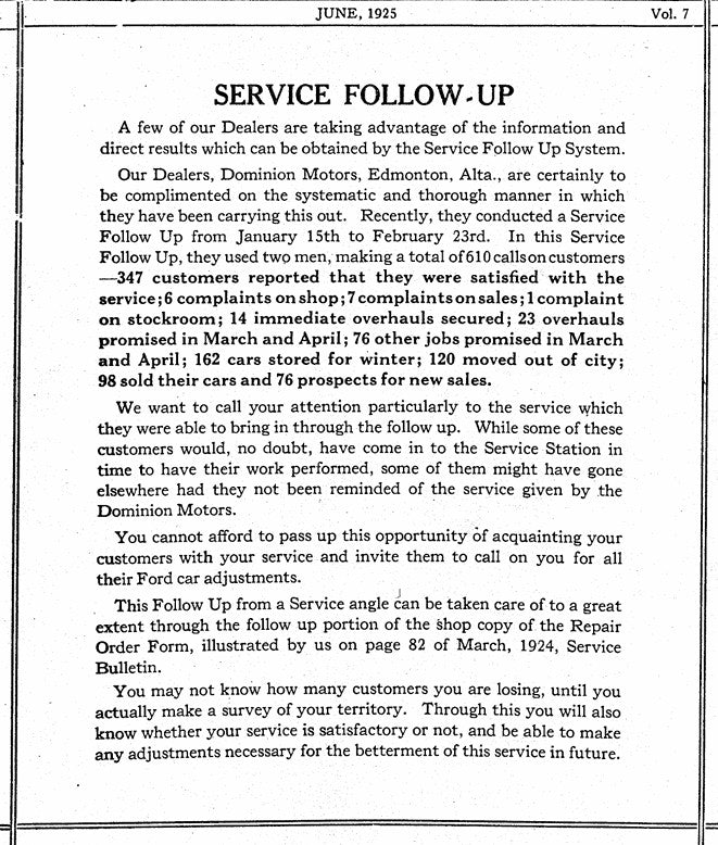 1925 Ford Service Bulletin Canada