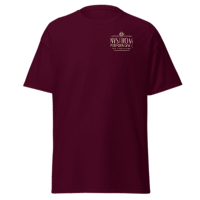 Front view of maroon Supercharged by McCulloch Nystrom Performance unisex t‑shirt featuring small Nystrom Performance logo on chest, soft lightweight cotton fabric.