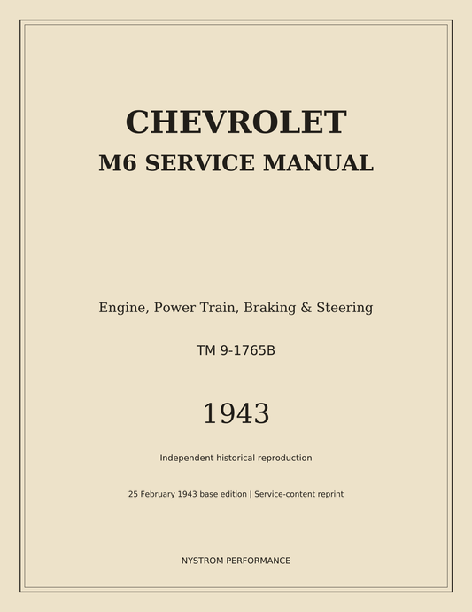 Final print cover of Chevrolet M6 TM 9-1765B, February 25, 1943 service-content reprint, from Lulu's processed trim