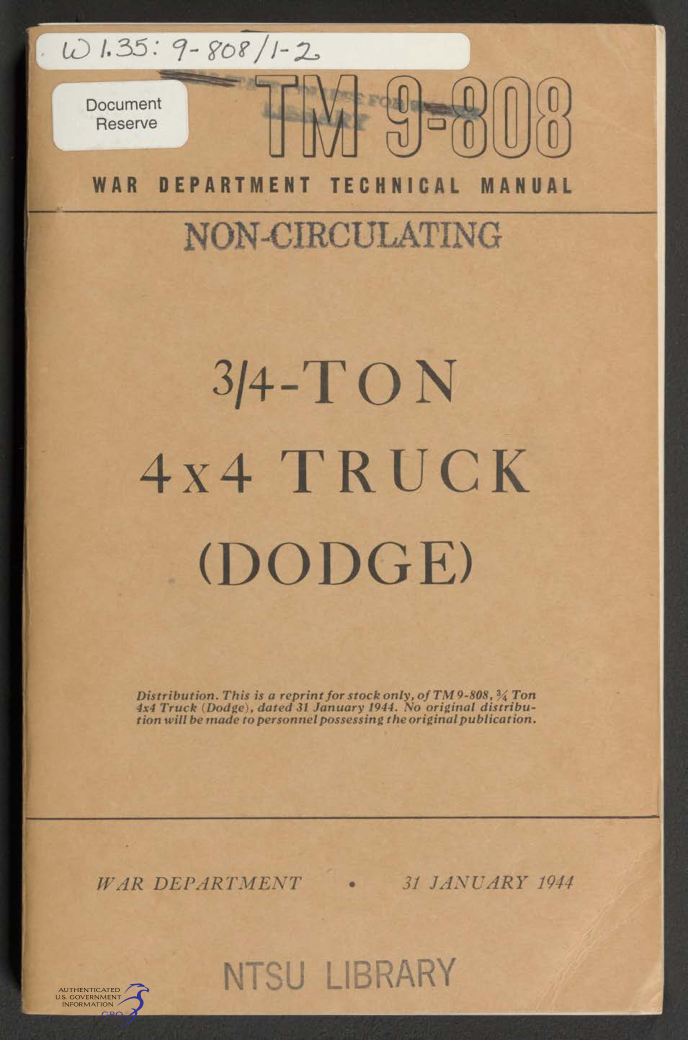 1944 Dodge WC-Series Truck Manual - TM 9-808