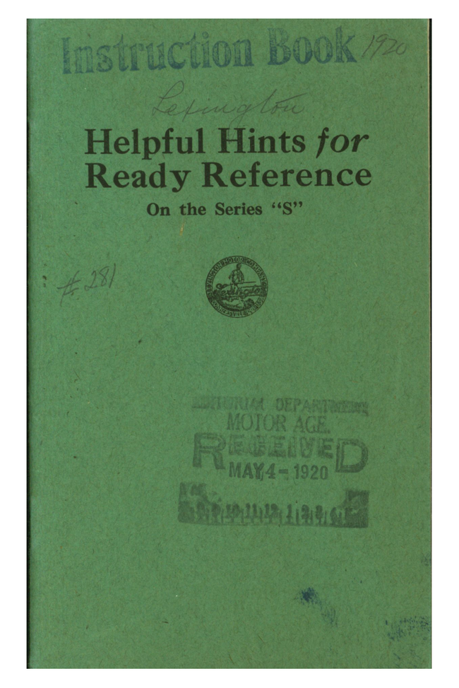 Lexington Series S — Helpful Hints, Circa 1920