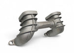 Angled view of A356 aluminum Model A/B dual carb intake manifold for Ford 4-cylinder engines