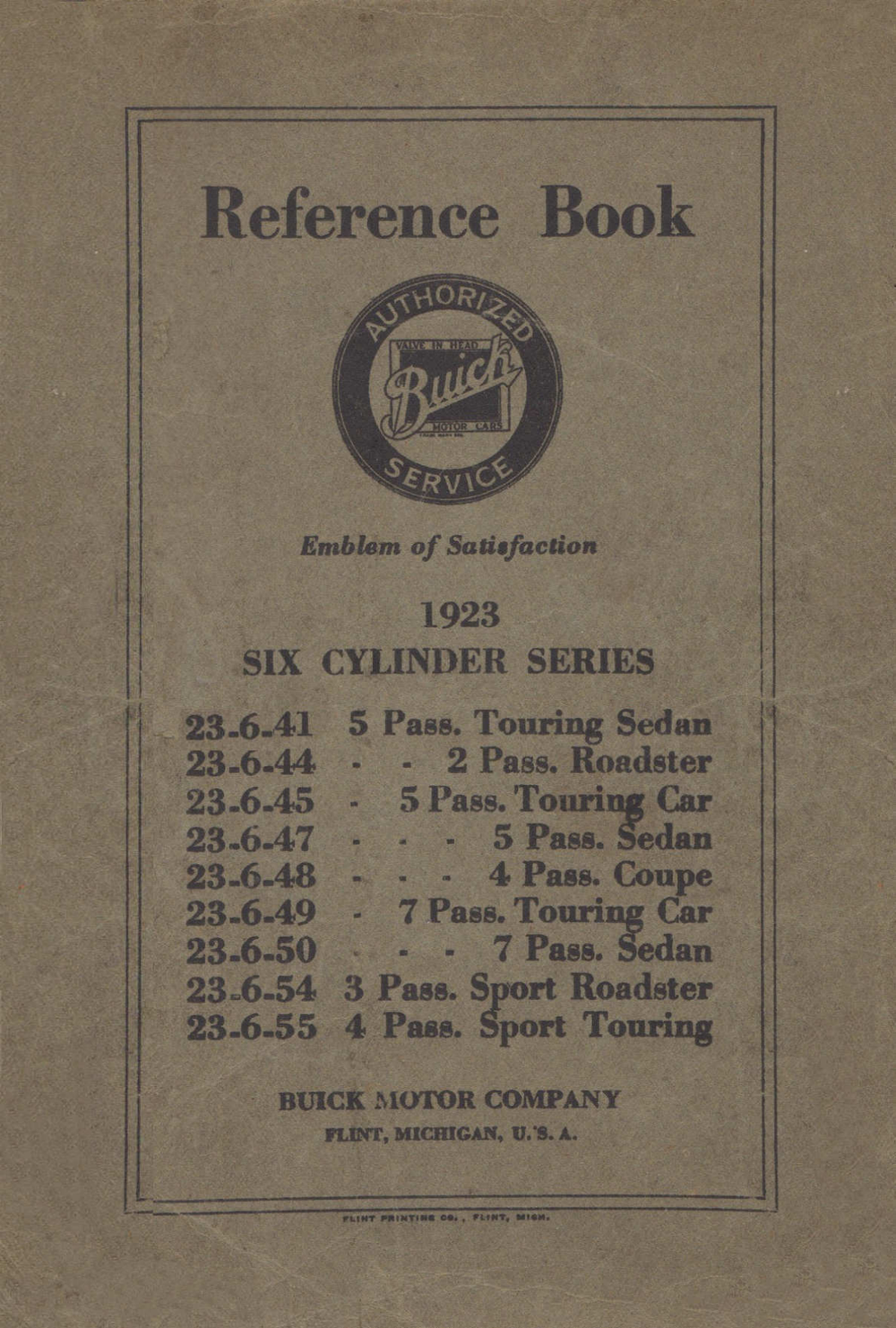 1923 Buick Six-Cylinder Reference Book