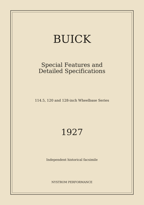 1927 Buick Special Features and Detailed Specifications Reprint