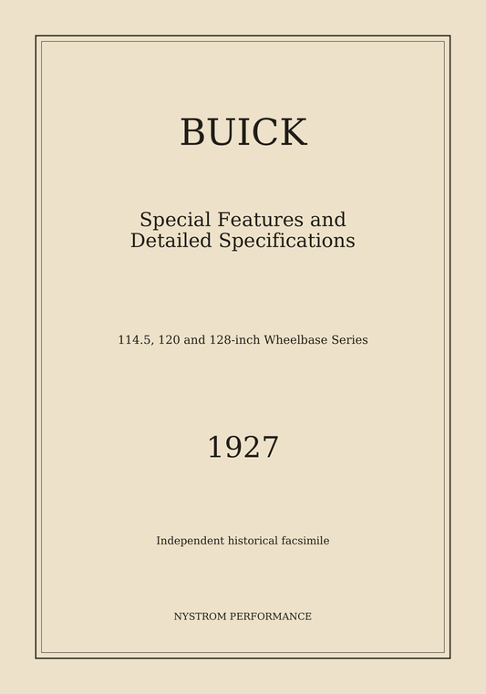 1927 Buick Special Features and Detailed Specifications Reprint cream historical reprint cover