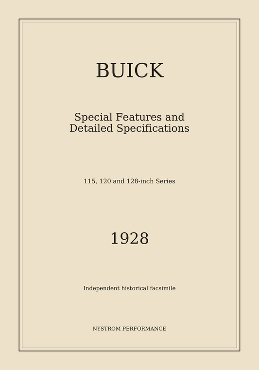1928 Buick Special Features and Detailed Specifications Reprint cream historical reprint cover