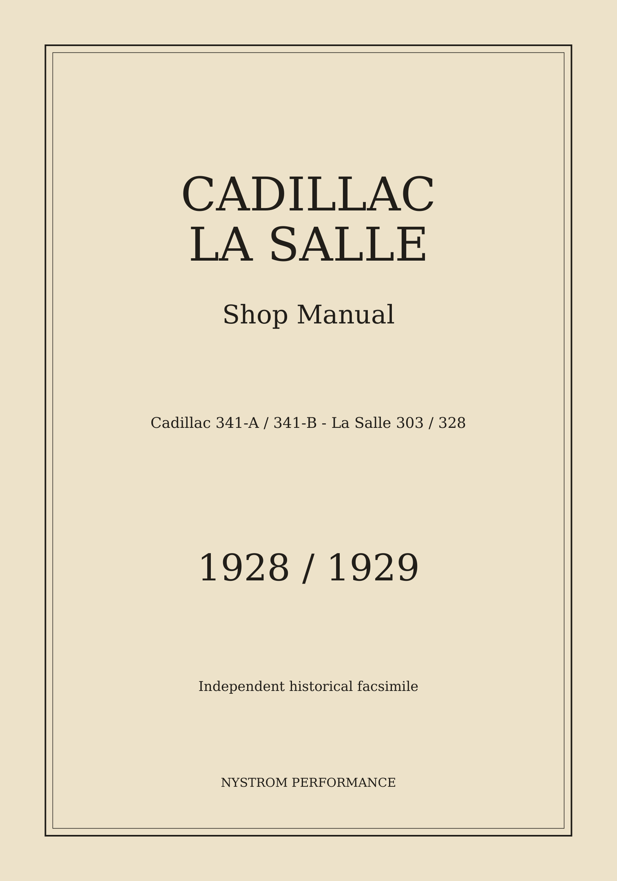 Cream cover of the 1928–1929 Cadillac–La Salle Shop Manual historical reprint