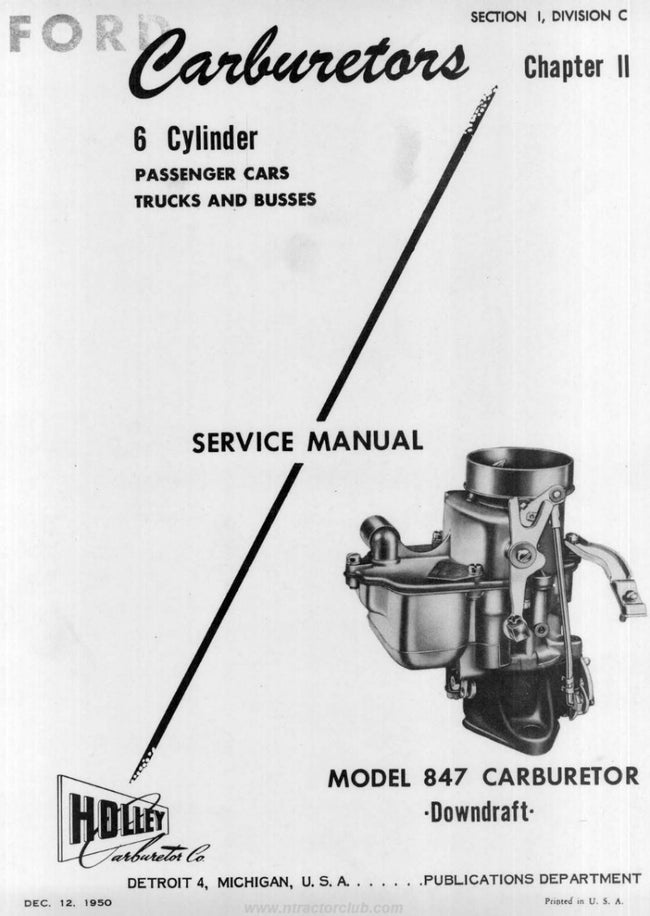 1950 Holley 847 Carburetor Service Manual for Six-Cylinder Ford