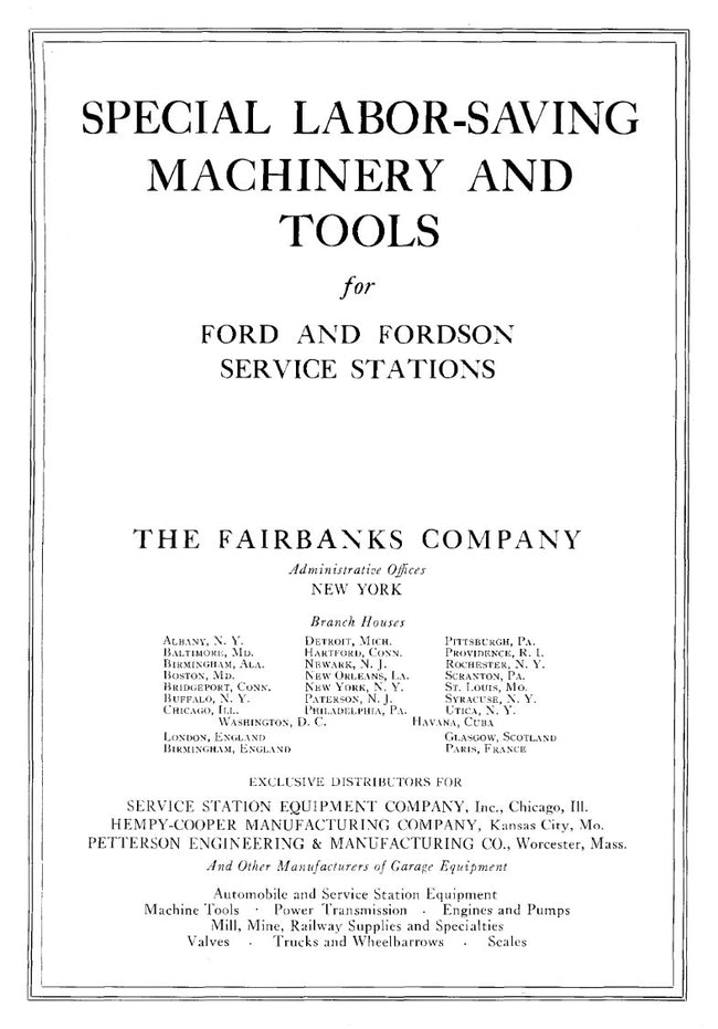 Fairbanks Ford and Fordson Service Tools - Catalog No. 8