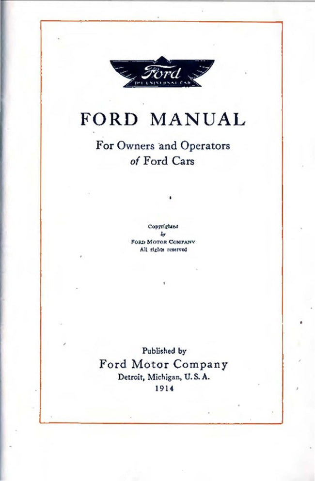1914 Ford Model T Owner's Manual (English)