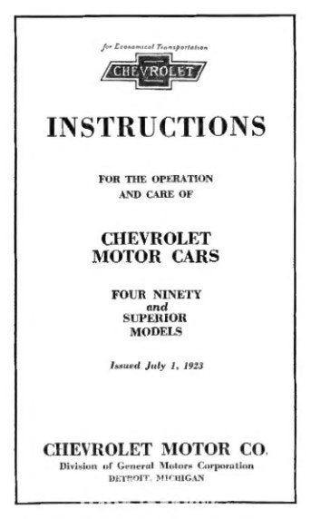 1923 Chevrolet Four-Ninety and Superior Owner's Manual