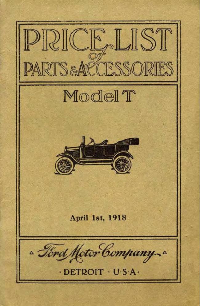 1918 Ford Parts List Apr