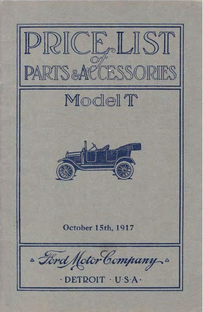 1917 Ford Parts List Oct