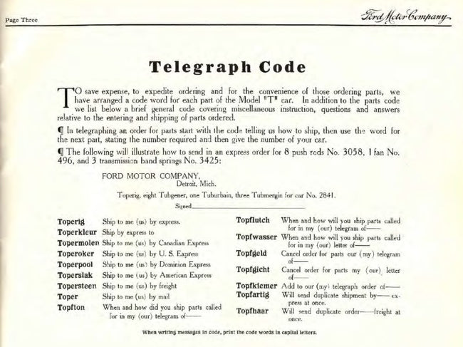 Ford Model T Parts Price List and Instruction Book