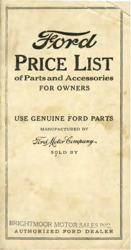 1926 Ford Parts Llist Oct