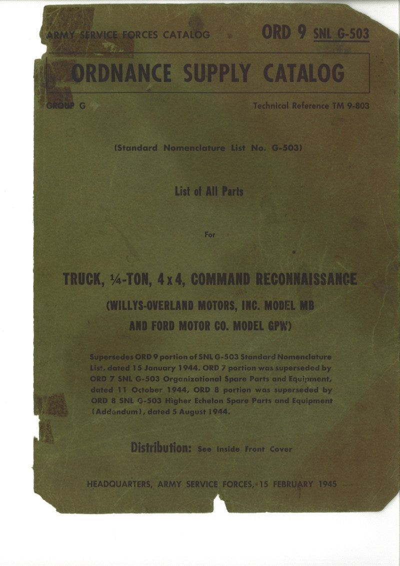 Willys MB & Ford GPW Parts List (1945)