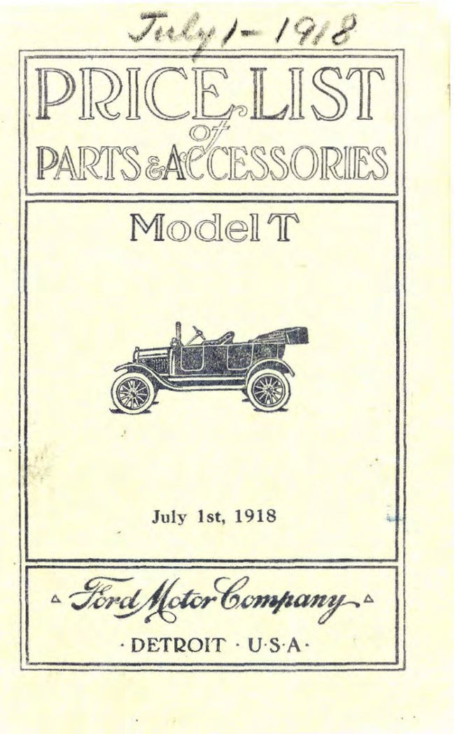July 1918 Ford Parts List