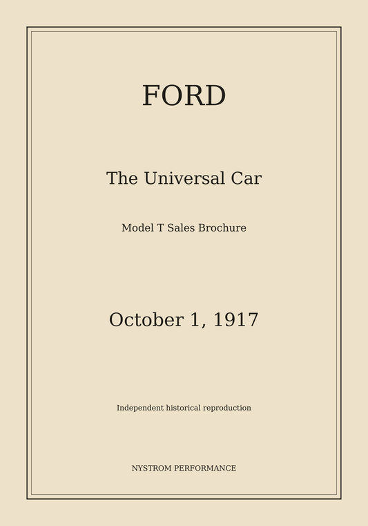 Cream Nystrom Performance cover for the October 1, 1917 Ford The Universal Car color brochure reproduction