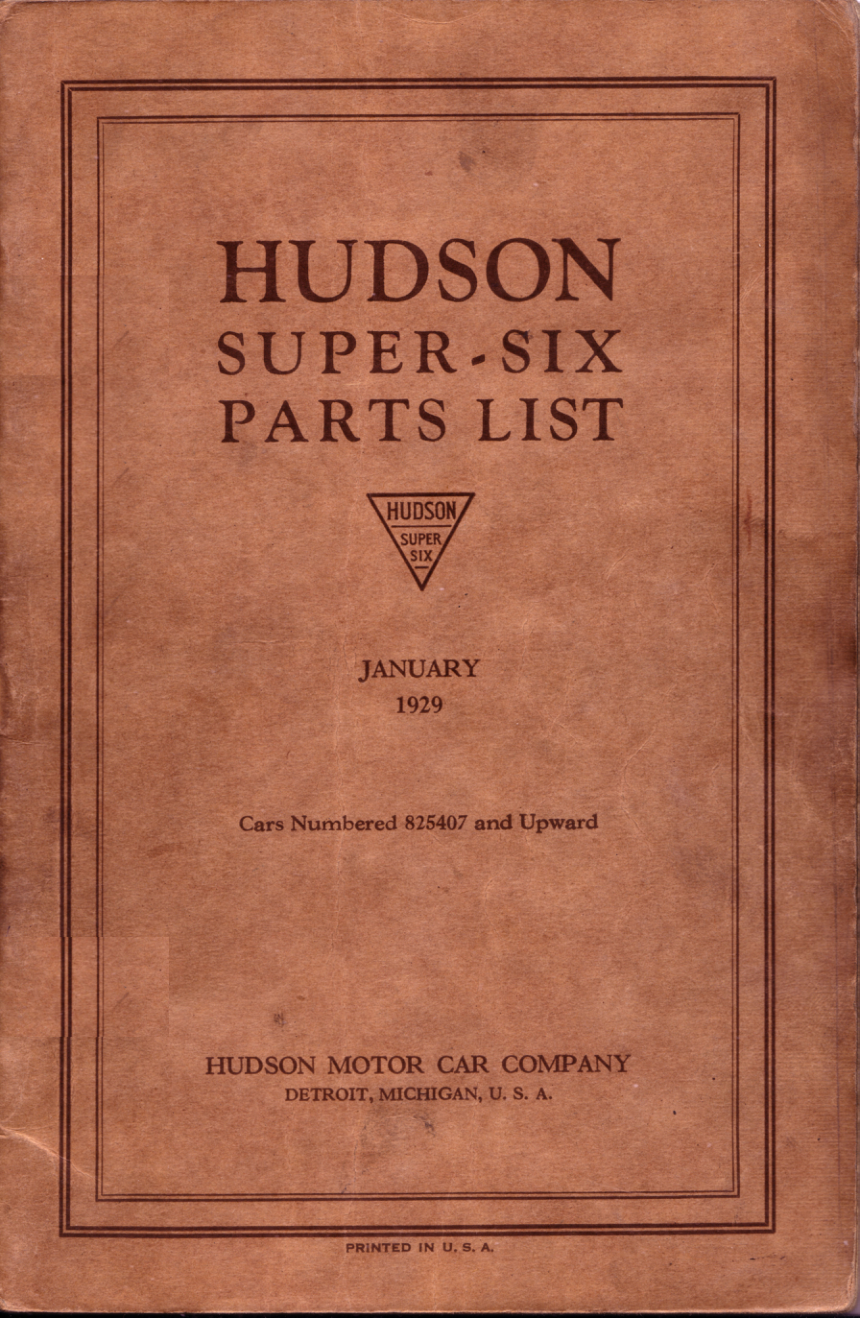 1929 Hudson Super-Six Parts List — January Edition