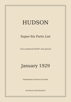 1929 Hudson Super-Six Parts List — January Edition Reprint