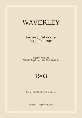 1903 Waverley Electric Vehicles Factory Catalog and Specifications Reprint