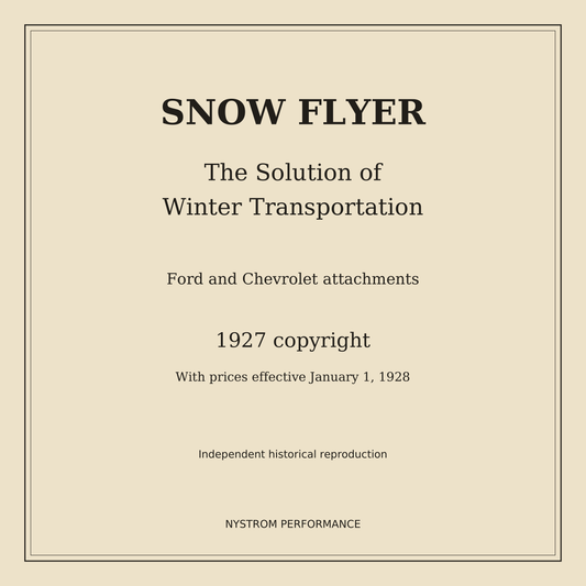 Cream serif Snow Flyer winter transportation facsimile cover, 1927 copyright with January 1, 1928 prices