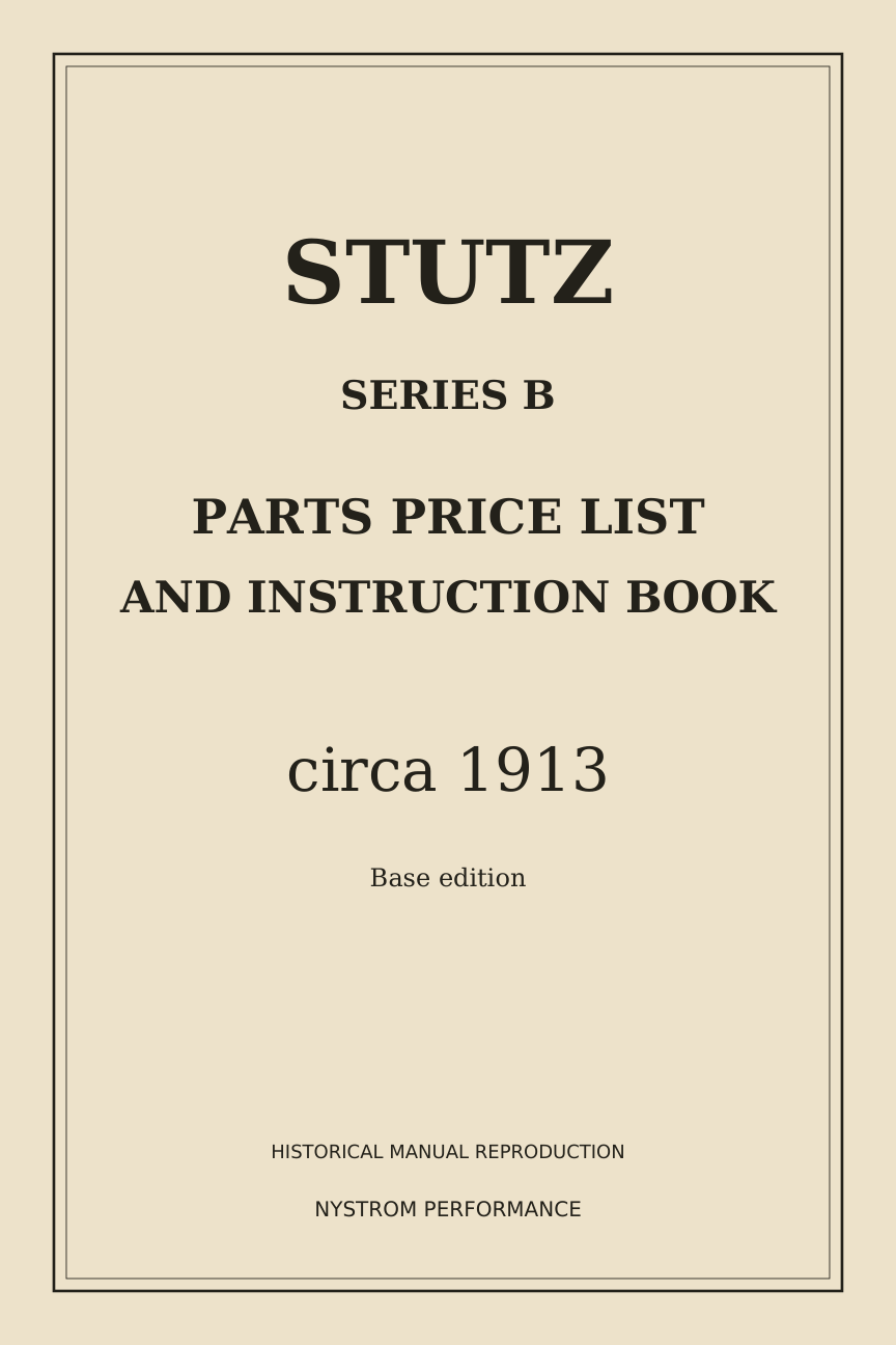 Cream serif cover of the circa-1913 Stutz Series B archival reprint