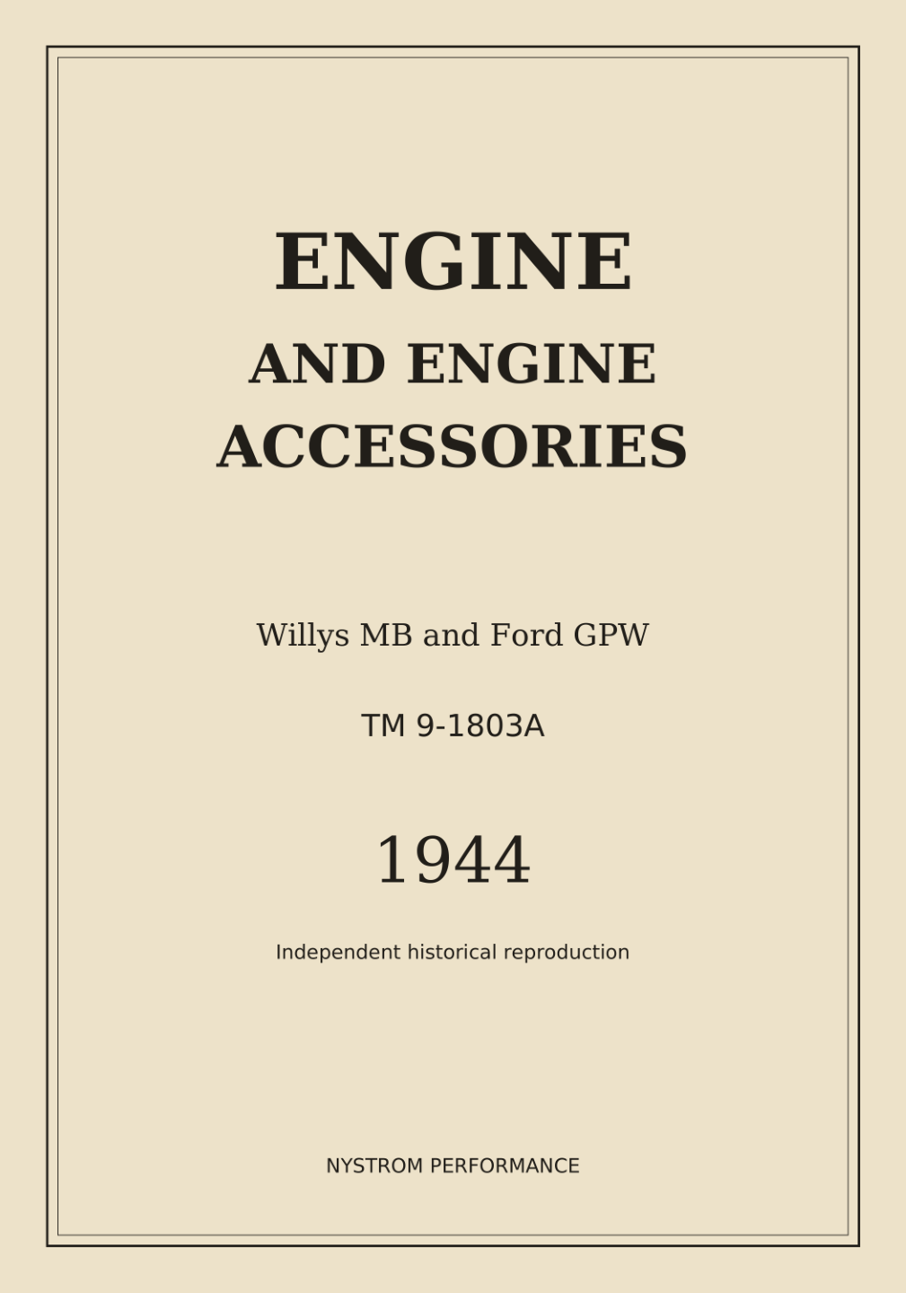 Front cover of the TM 9-1803A Willys MB and Ford GPW engine manual paperback reproduction